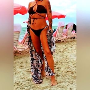 Sexy brown wrap around bikini top & thong